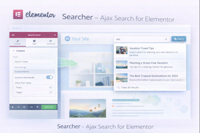 Searcher Ajax Search for Elementor Preview