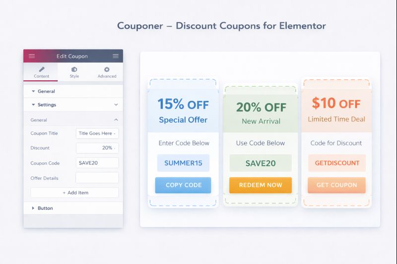 Couponer Discount Coupons for Elementor Preview