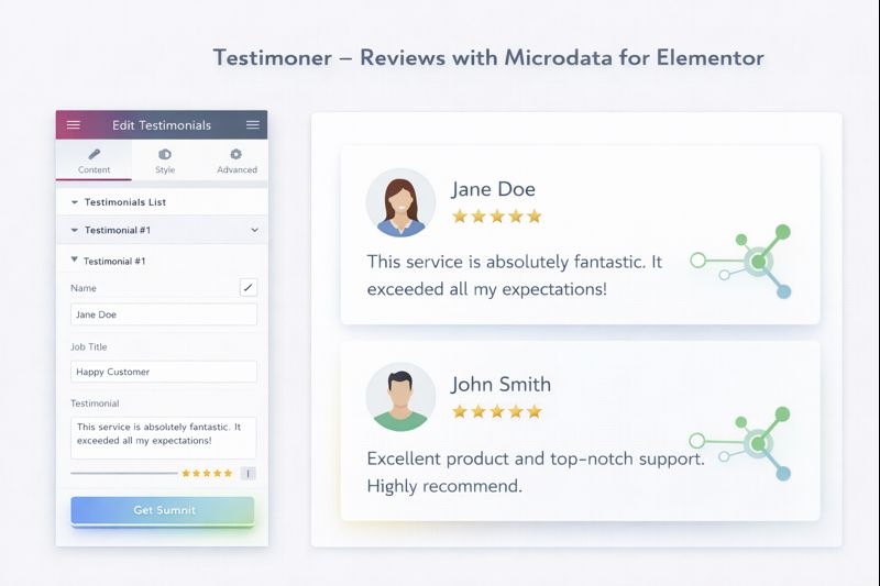 Testimoner Reviews with Microdata for Elementor Preview
