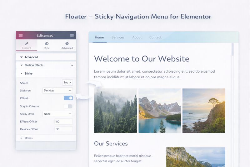 Floater Sticky Navigation Menu for Elementor Preview