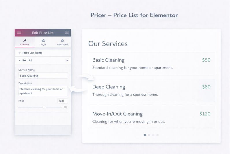 Pricer Price List for Elementor Preview