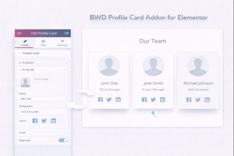 BWD Profile Card Addon for Elementor Preview