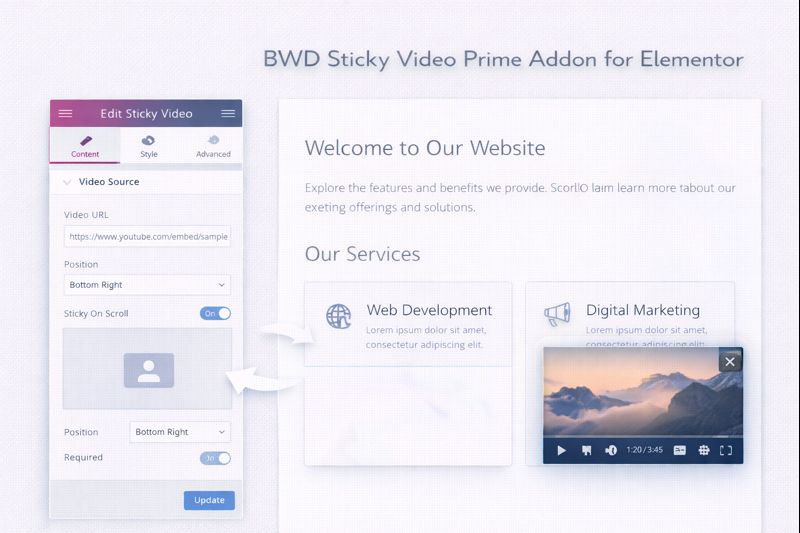 BWD Sticky Video Prime Addon for Elementor Preview