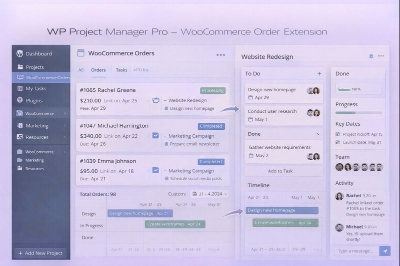 WP Project Manager Pro WooCommerce Order Extension Preview