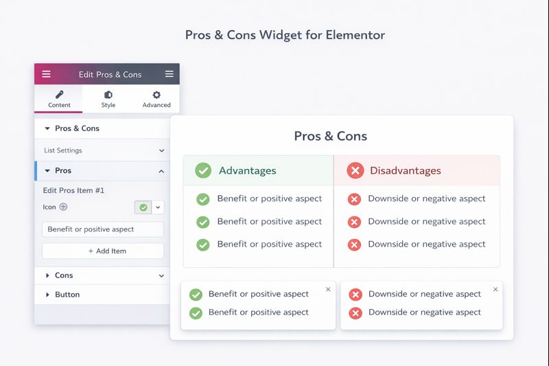 Pros & Cons Widget for Elementor Preview