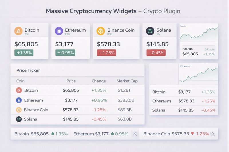 Massive Cryptocurrency Widgets WordPress Plugin Preview